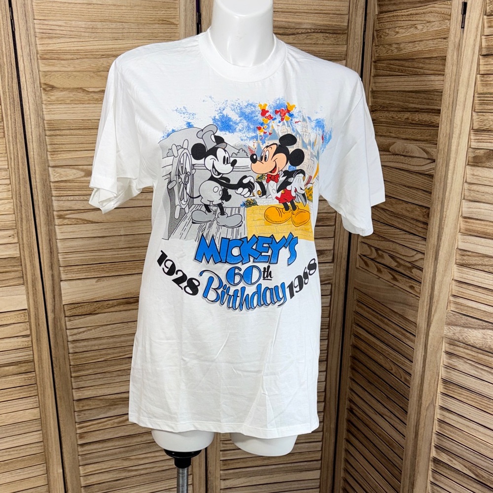 Disney T-Shirt Mickey's 60th Birthday Graphic Vintage NWT Yellow Blue Size XL - Picture 1 of 9